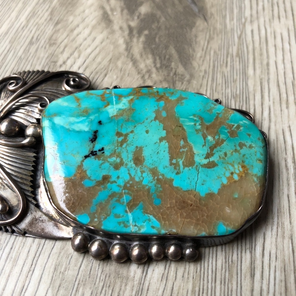 HUGE Vintage Navajo Kingman Turquoise 925 Sterling Silver Pendant Statemnt Piece - Picture 12 of 17
